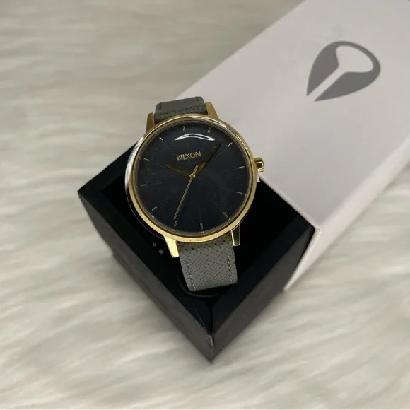 Nixon Kensington Leather Light Gold/Charcoal Casual Designer Women's Watch - Picture 1 of 10